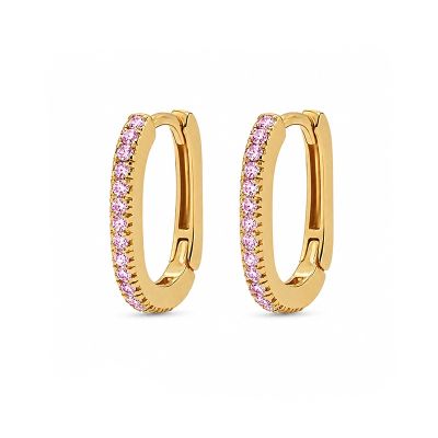 Hinged Hoops Zirconia Square Pink 12MM