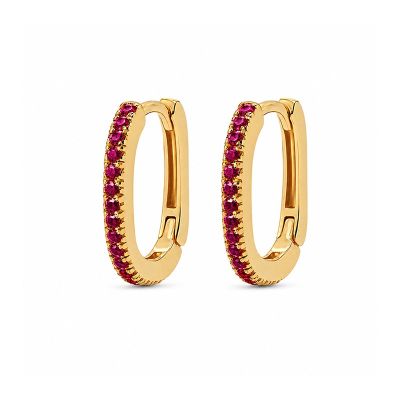 Hinged Hoops Zirconia Square Ruby Red 12MM