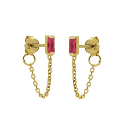 Chain Zirconia Single Square Ruby Red