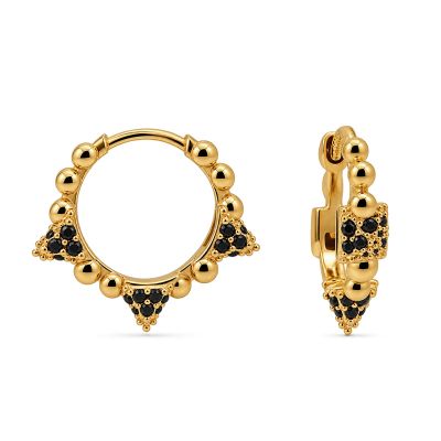 Hinged Hoops Triple Studs Zirconia Black 13MM