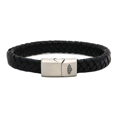 Leather Bracelet VICTORIAN Black 10MM Silver