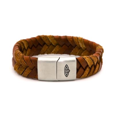 Leather Bracelet CEASAR Cognac 15MM Silver