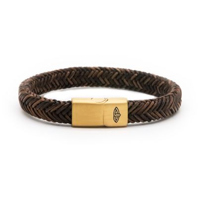 Leather Bracelet AURELIUS Brown 10MM Gold