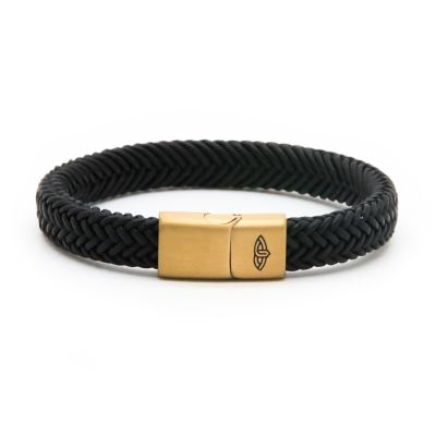 Leather Bracelet AURELIUS Black 10MM Gold