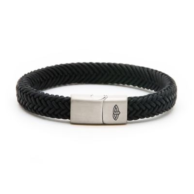 Leather Bracelet AURELIUS Black 10MM Silver