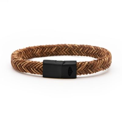 Leather Bracelet AURELIUS Cognac 10MM Black