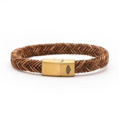 Leather Bracelet AURELIUS Cognac 10MM Gold