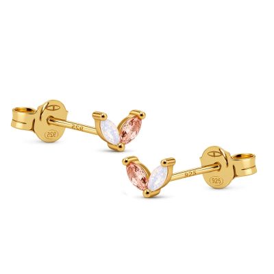 Zirconia Symbols Tiny Double Leaves Opal White Salmon