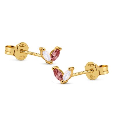Zirconia Symbols Tiny Double Leaves Opal White Wine Red