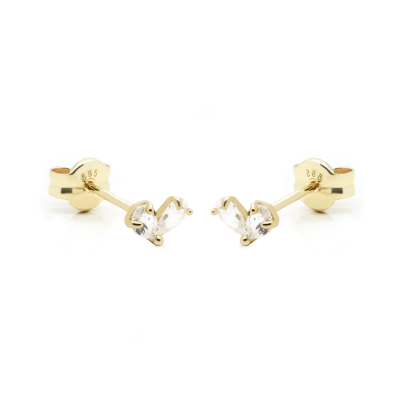 14 KARAAT GOUDEN Zirconia Leaf Oorstekers BLISS