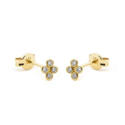  14 KARAAT GOUDEN Oorstekers 4 Dots Zirconia FEMM