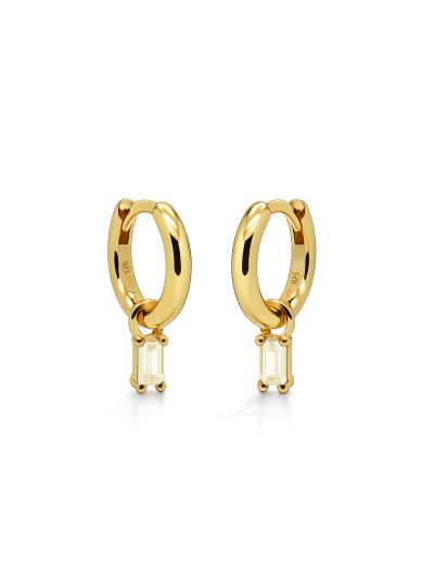 Hinged Hoops Zirconia Citrien Square Baguette